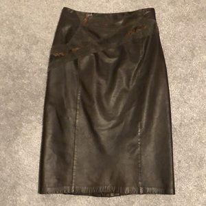 Brown Leather Below the Knee Skirt